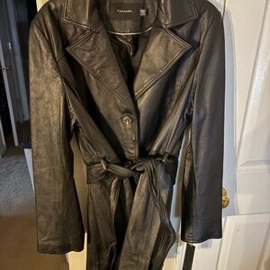 Tahari Black Leather Belted Jacket